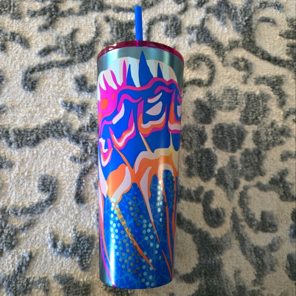 Starbucks Summer 2024 Butterfly Patterned Purple Silver Tumbler 24oz
